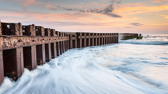 The steel wave breaker at Lighthouse beach in North Carolina