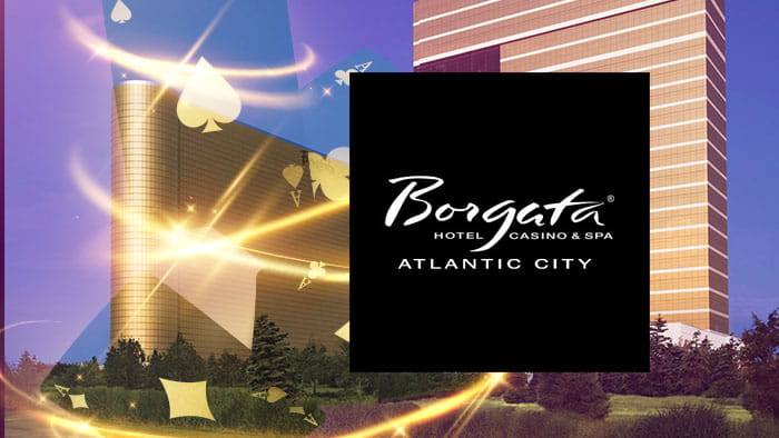 Borgata Hotel Casino And Spa logo with the hotel in the background