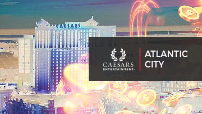 Caesars Atlantic City logo with the hotel in the background