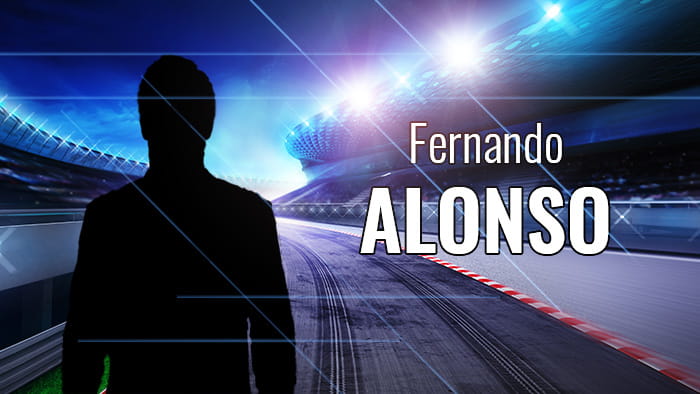 A silhouette representing Fernando Alonso at a race track