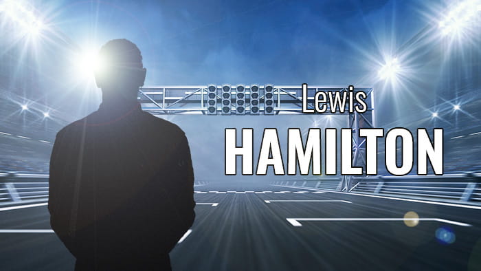 A silhouette representing Lewis Hamilton at a race track