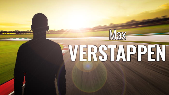 A silhouette representing Max Verstappen at a race track