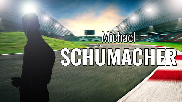 A silhouette representing Michael Schumacher at a race track