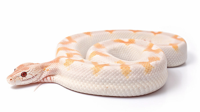 Justin Bieber holding a baby albino boa constrictor named Johnson.