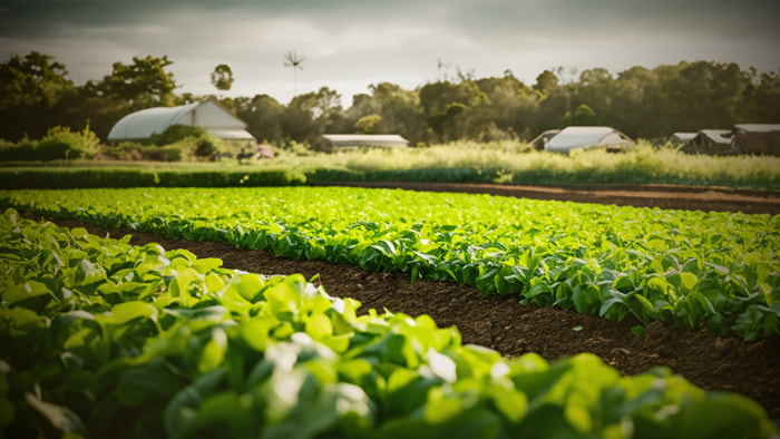 A lush organic farm showcasing sustainable agricultural practices.
