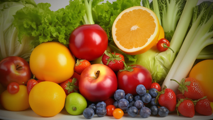 A delicious spread of organic fruits and vegetables, highlighting the perceived superior taste.