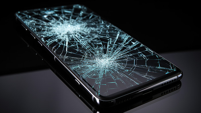 A cracked iPhone, reminiscent of the one accidentally damaged by Rihanna.