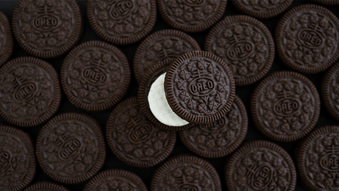 A stack of Oreos with their classic black and white contrast