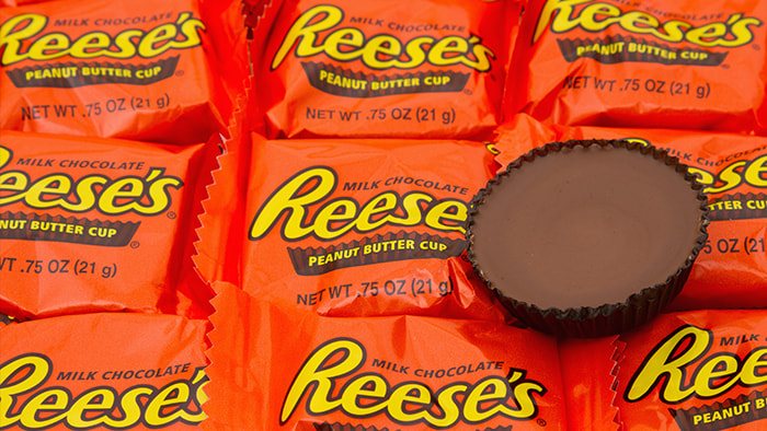 Reese's Peanut Butter Cups with their distinctive chocolate and peanut butter layers